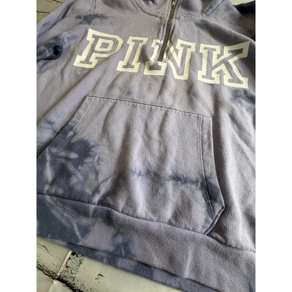 Victoria's Secret PINK Quarter Zip Pullover Sweatshirt Purple Tie Dye Large